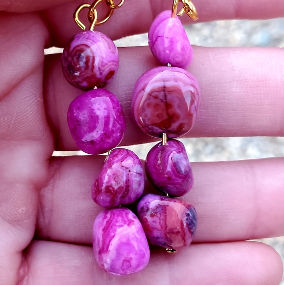 New Crazy Lace Agate Freeform Dangle Earrings. - Picture 6 of 13